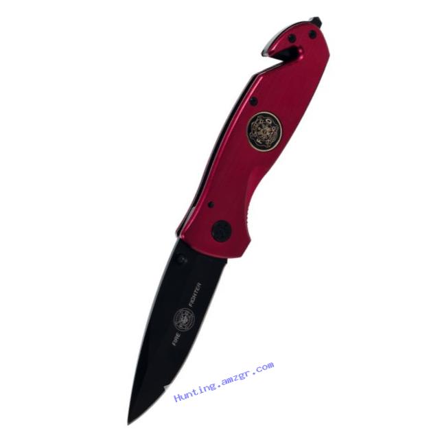 Whetstone Cutlery 25-F7108 The Defender Series FD Fire Fighter Pocket Knife, Black/Red