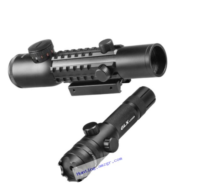 4x28mm IR Electro Sight Multi-Rail Tactical Rifle Scope Green Laser Combo